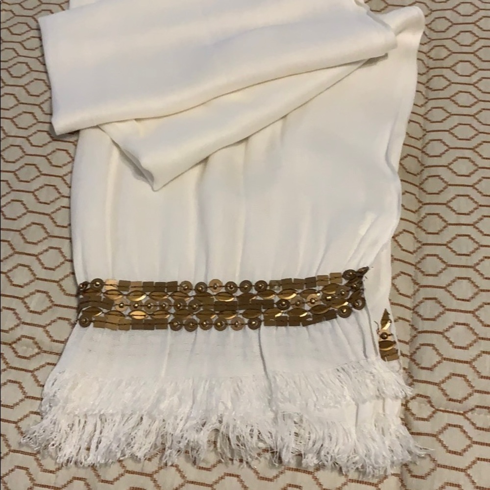 White scarf with gold trim